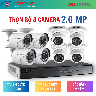Trọn bộ 8 Camera Hikvision 2.0MP